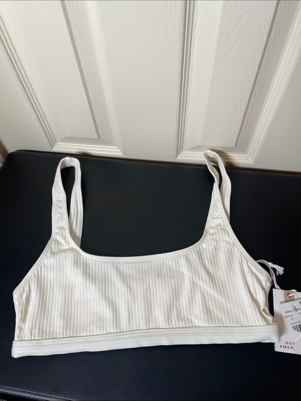 Good American White Ribbed Bikini Top